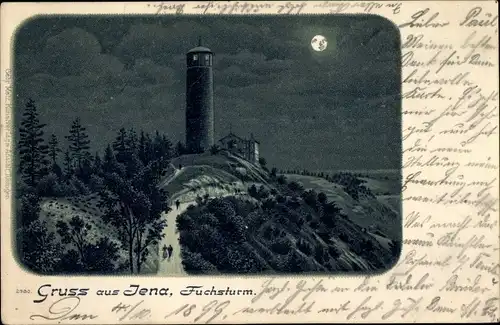 Mondschein Litho Jena in Thüringen, Fuchsturm