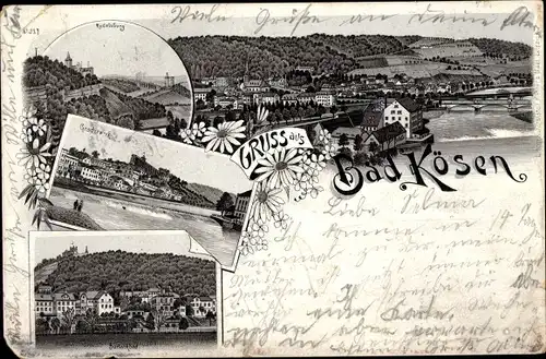 Litho Bad Kösen Naumburg an der Saale, Rudelsburg, Gradierwerk, Stadtpanorama