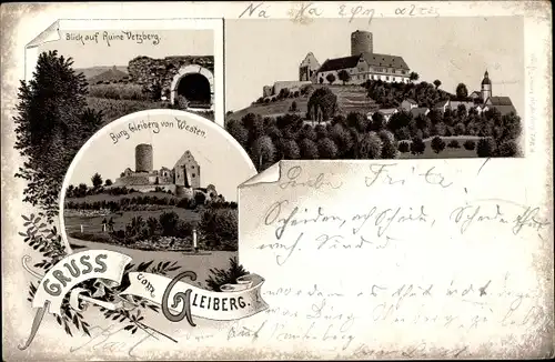 Litho Krofdorf Gleiberg Wettenberg in Hessen, Burg Gleiberg, Ruine Vetzberg