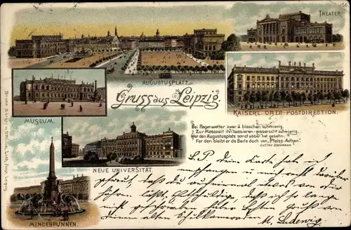 Litho Leipzig in Sachsen, Theater, Augustusplatz, Universität, Bruno Bürger 155