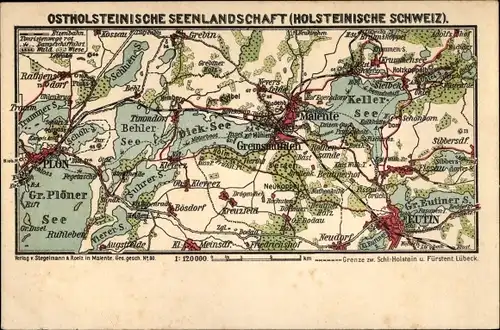 Landkarten Ak Eutin in Ostholstein, Ostholsteinische Seenlandschaft, Holsteinische Schweiz, Dieksee