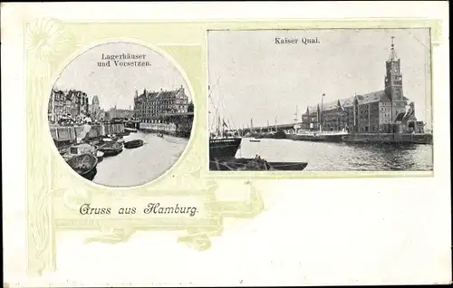 Ak Hamburg Mitte Neustadt, Lagerhäuser und Vorsetzen, Kaiser Quai