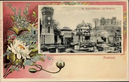 Passepartout Ak Hamburg St. Pauli, Fährhaus und Seewarte