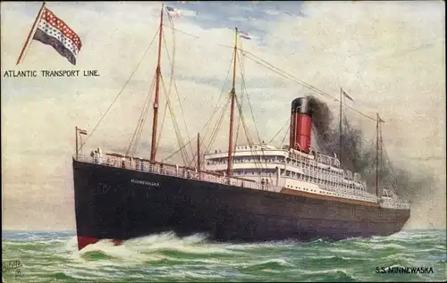 Künstler Ak Steamer SS Minnewaska, Red Star Line, Dampfer, Atlantic Transport Line
