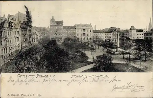 Ak Plauen im Vogtland, Albertplatz, Wettinstraße