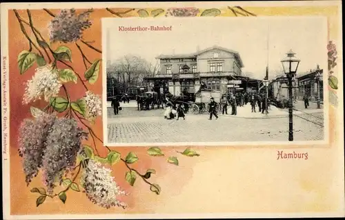Passepartout Ak Hamburg Mitte Klostertor, Partie am Bahnhof, Flieder