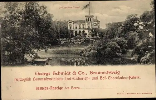 Ak Braunschweig in Niedersachsen, Löbbeckes Insel, George Schmidt & Co, Chocoladenfabrik