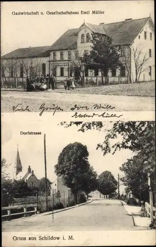 Ak Schildow Mühlenbecker Land Oberhavel, Gastwirtschaft, Dorfstraße
