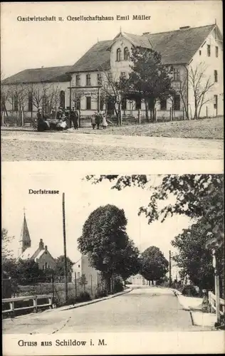 Ak Schildow Mühlenbecker Land Oberhavel, Gastwirtschaft, Dorfstraße