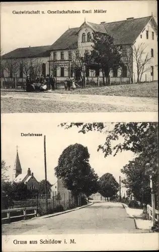 Ak Schildow Mühlenbecker Land Oberhavel, Gastwirtschaft, Dorfstraße