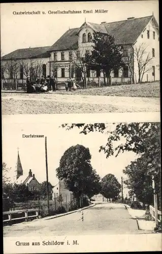 Ak Schildow Mühlenbecker Land Oberhavel, Gastwirtschaft, Dorfstraße