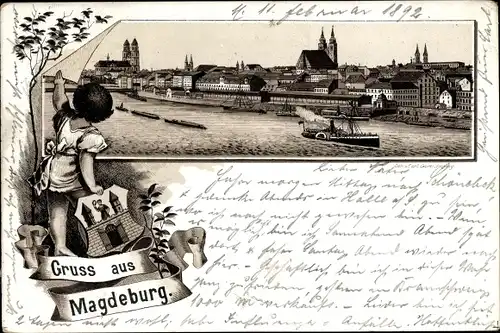 Vorläufer Wappen Litho Magdeburg an der Elbe, Panorama