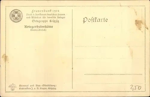 Künstler Ak Leipzig in Sachsen, Vorderansicht der Kriegerheimstätte, Frauendank 1914