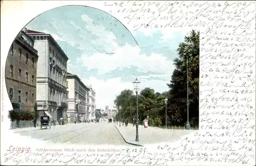 Ak Leipzig in Sachsen, Goethestraße, Blick nach den Bahnhöfen