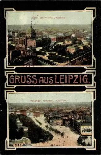 Ak Leipzig in Sachsen, Reichsgericht und Umgebung, Rossplatz, Panorama, Königsplatz, Fliegeraufnahme