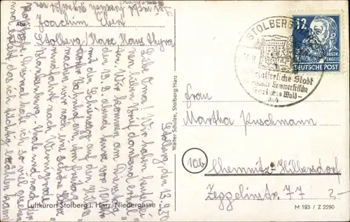 Ak Stolberg im Harz, Niedergasse, Haus Ehrenberg