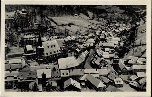 Ak Stolberg im Harz, Ort im Winter, Schnee, Luftbild