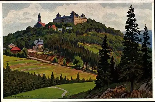 Künstler Ak Augustusburg im Erzgebirge, Schloss Augustusburg