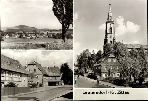 Ak Leutersdorf in der Oberlausitz, Panorama, Kirche, Straßenpartie