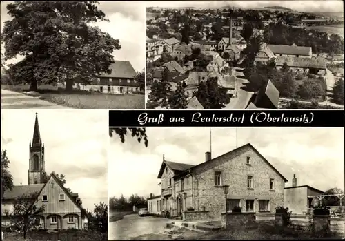 Ak Leutersdorf in der Oberlausitz, Luftaufnahme des Ortes, Kirche, Gasthaus