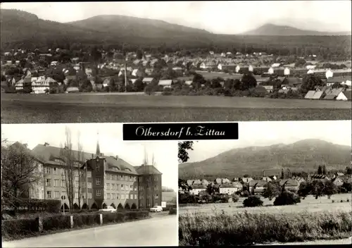 Ak Olbersdorf in Sachsen, oberer Ortsteil mit Buchberg u. Lausche, Oberschule, Blick z. Töpfer