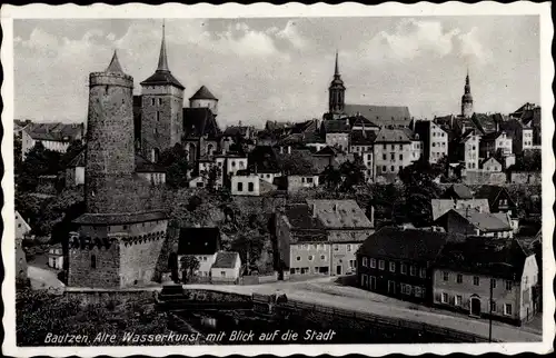 Ak Bautzen in der Oberlausitz, Alte Wasserkunst mit Blick auf die Stadt