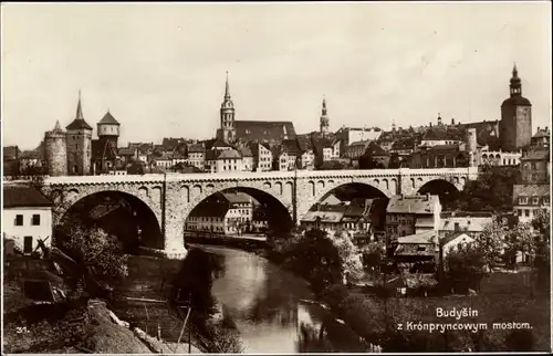 Ak Bautzen in der Oberlausitz, Teilansicht mit Kronprinzenbrücke