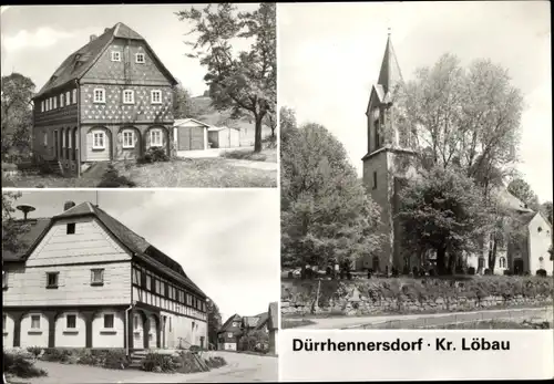 Ak Dürrhennersdorf in der Oberlausitz, Kirche, Umgebindehäuser