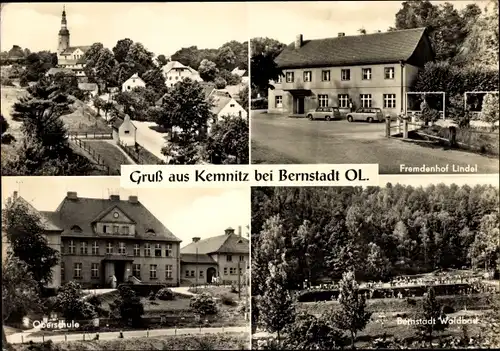 Ak Kemnitz Bernstadt auf dem Eigen Sachsen, Oberschule, Fremdenhof Lindel, Waldbad