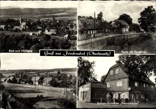 Ak Friedersdorf Neusalza Spremberg in Sachsen, Blick vom Hainberg, Konsum Gaststätte Grenzschänke