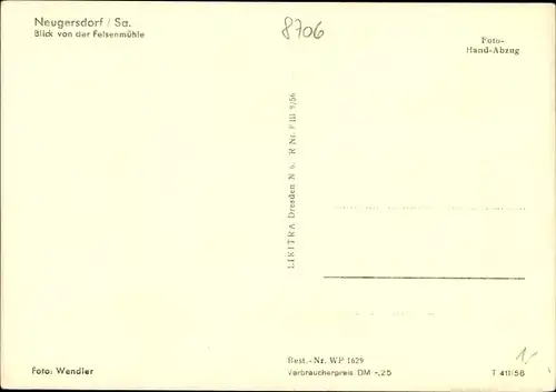 Ak Neugersdorf in der Lausitz, Ortsansicht von der Felsenmühle