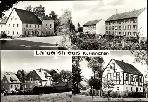 Ak Langenstriegis Frankenberg an der Zschopau, Dorfklub, Fachwerkhaus, Wohnhäuser