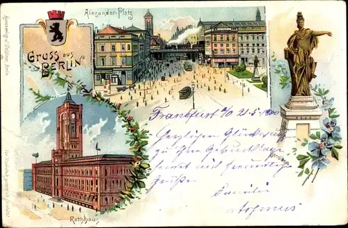 Litho Berlin Mitte, Berolina auf dem Alexanderplatz, Rotes Rathaus