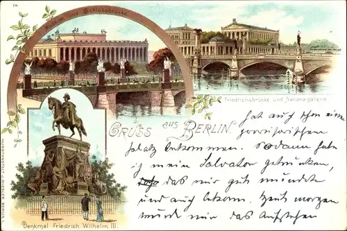 Litho Berlin Mitte, Denkmal Friedrich Wilhelm II, Schlossbrücke, Nationalgalerie
