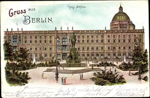 Litho Berlin Mitte, Königl. Schloss, Denkmal, Springbrunnen