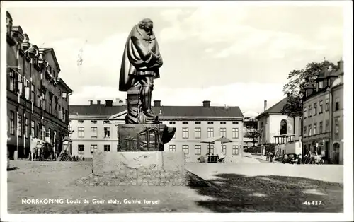 Ak Norrköping Schweden, Louis de Geer staty, Gamla torget