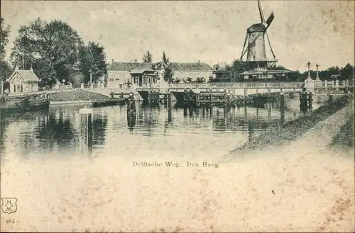 Ak Den Haag Südholland Niederlande, Delftsche Weg, Windmühle