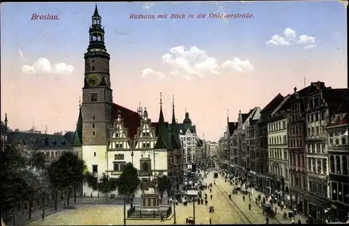 Ak Wrocław Breslau Schlesien, Rathaus, Ohlauerstraße