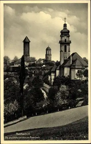 Ak Auerbach im Vogtland, Die drei Wahrzeichen vom Ort