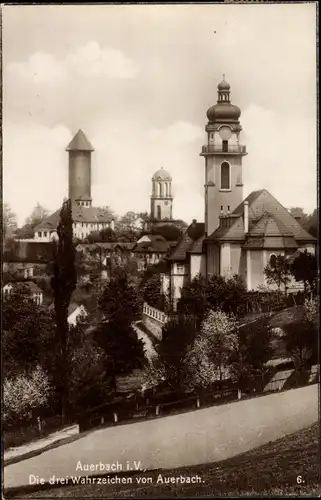 Ak Auerbach im Vogtland, drei Wahrzeichen