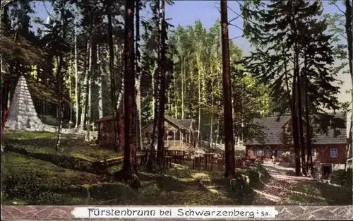 Ak Waschleithe Grünhain Beierfeld im Erzgebirge, Köhlerhütte Fürstenbrunn, Sächs. Prinzenraub