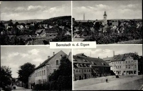 Ak Bernstadt auf dem Eigen in Sachsen, Ortsansicht, Turm, Platz