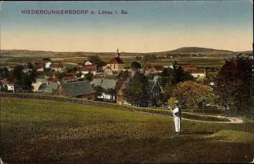Ak Niedercunnersdorf Kottmar in Sachsen, Blick zum Ort