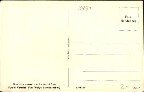 Ak Antonshöhe Antonsthal Breitenbrunn im Erzgebirge, Nachtsanatorium, Innenansicht