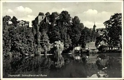 Ak Tharandt im Erzgebirge, Schloßteich mit Ruine