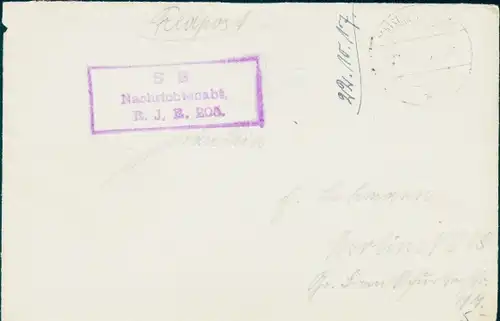 Briefumschlag Stempel Deutsche Feldpost 1. WK, Nachrichtenabteilung R.I.R. 205