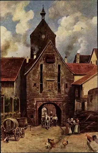 Künstler Ak Hoffmann, H., Riquewihr Reichenweier Elsass Haut Rhin, Obertor, Dolder