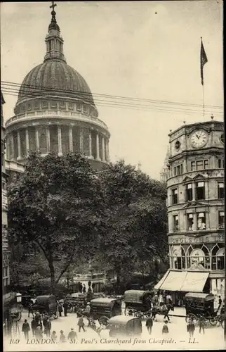 Ak London City England, St. Paul's Churchyard from Cheapside