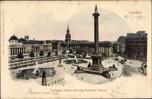 Ak London City England, Trafalgar Square, National Gallery