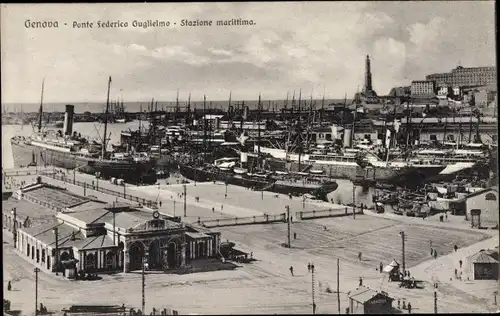 Ak Genova Genua Ligurien, Ponte Federico Guglielmo, Stazione Marittima